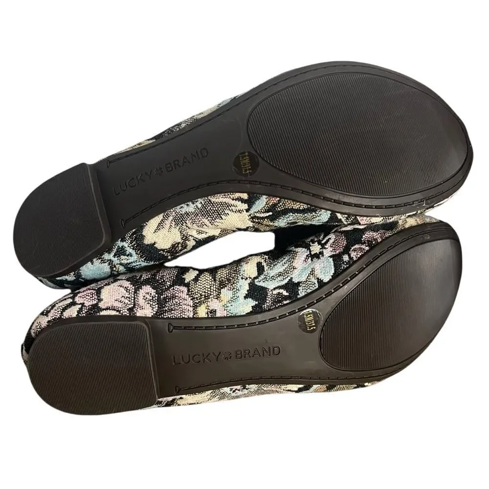 Lucky Brand Emmie Floral Ballet Flats size 7.5M Shady Spruce Scala Rose Shoes